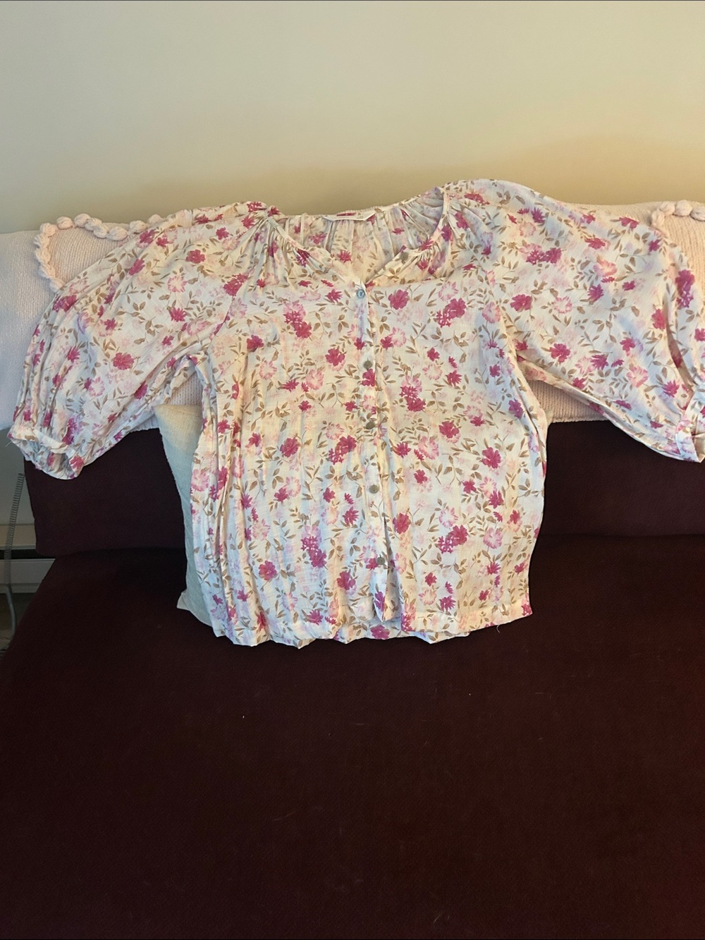LC Lauren Conrad Floral Button-Front Peasant Top - Pink & White